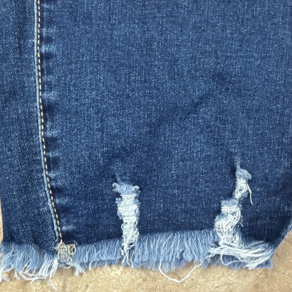 luvamia Distressed Frayed Hem Blue Denim Jeans Women Button Zip Stretch - Picture 5 of 6